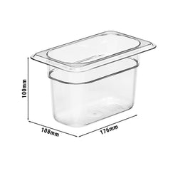(6 sztuk) CAMBRO | Camview® - pojemnik GN z kopolimeru 1/9 - przezroczysty - wysokość: 100 mm - nie zawiera BPA