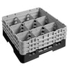 CAMBRO | Kosz do zmywarki na szkło 1/1 CAMRACK® – 9 przegródek, 3 nadstawki – 500 x 500 mm – maks. wysokość szkła: 174 mm – czarny, zdjęcie 1 z 3