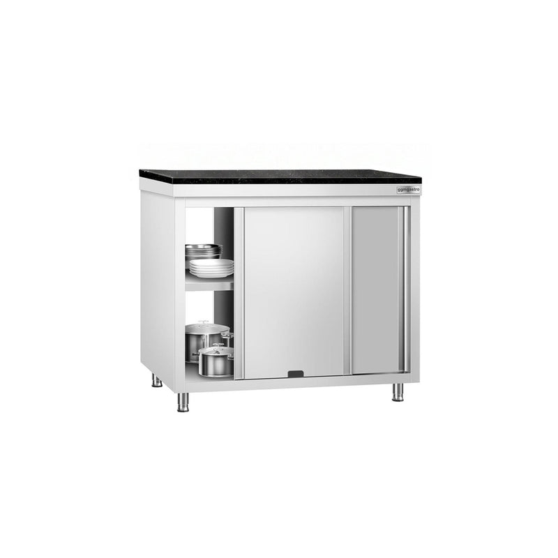Szafka robocza ze stali nierdzewnej PREMIUM – 1000 x 700 mm – z okienkiem – wraz z blatem granitowym