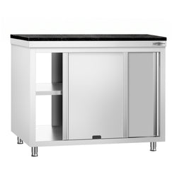 Szafka robocza ze stali nierdzewnej PREMIUM – 1000 x 700 mm – z okienkiem – wraz z blatem granitowym