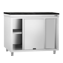 Szafka robocza ze stali nierdzewnej PREMIUM – 1000 x 600 mm – z okienkiem – wraz z blatem granitowym