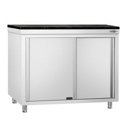 Szafka robocza ze stali nierdzewnej PREMIUM – 1000 x 700 mm – z okienkiem – wraz z blatem granitowym