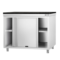 Szafka robocza ze stali nierdzewnej PREMIUM – 1200 x 600 mm – z okienkiem podawczym – wraz z blatem granitowym