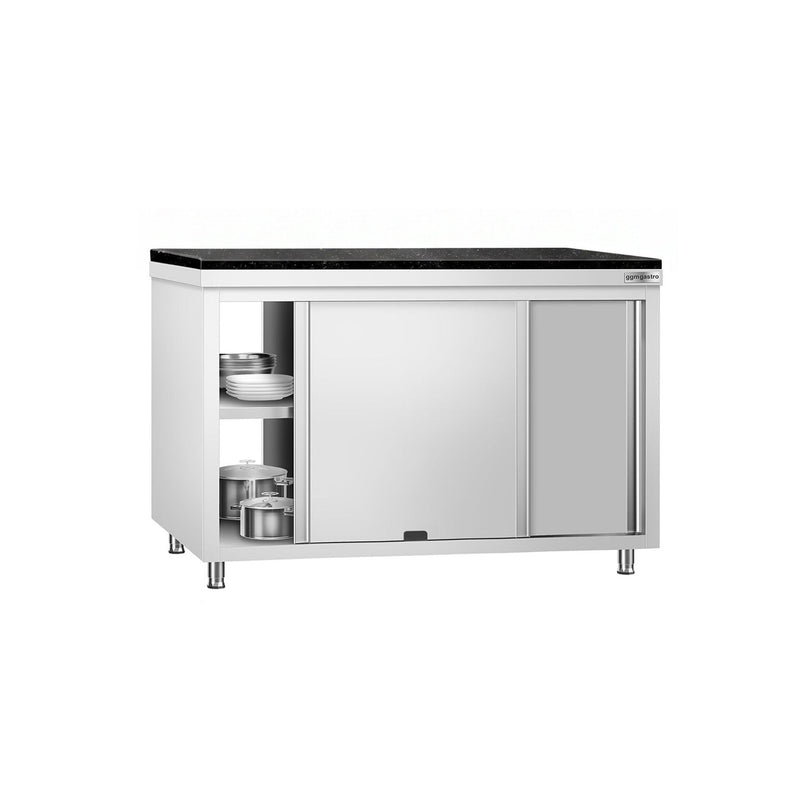 Szafka robocza ze stali nierdzewnej PREMIUM – 1400 x 600 mm – z okienkiem – wraz z blatem granitowym