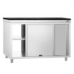 Szafka robocza ze stali nierdzewnej PREMIUM – 1400 x 600 mm – z okienkiem – wraz z blatem granitowym