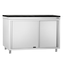 Szafka robocza ze stali nierdzewnej PREMIUM – 1400 x 600 mm – z okienkiem – wraz z blatem granitowym