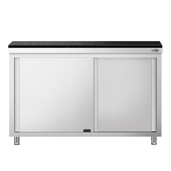 Szafka robocza ze stali nierdzewnej PREMIUM – 1400 x 600 mm – z okienkiem – wraz z blatem granitowym