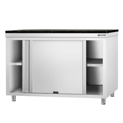 Szafka robocza ze stali nierdzewnej PREMIUM – 1400 x 700 mm – z okienkiem – wraz z blatem granitowym