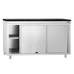 Szafka robocza ze stali nierdzewnej PREMIUM – 1600 x 600 mm – z okienkiem – wraz z blatem granitowym