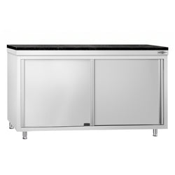 Szafka robocza ze stali nierdzewnej PREMIUM – 1600 x 600 mm – z okienkiem – wraz z blatem granitowym