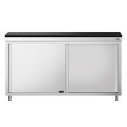 Szafka robocza ze stali nierdzewnej PREMIUM – 1600 x 600 mm – z okienkiem – wraz z blatem granitowym