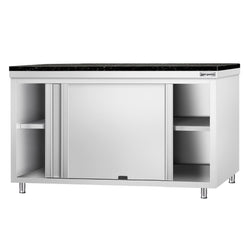 Szafka robocza ze stali nierdzewnej PREMIUM – 1600 x 600 mm – z okienkiem – wraz z blatem granitowym