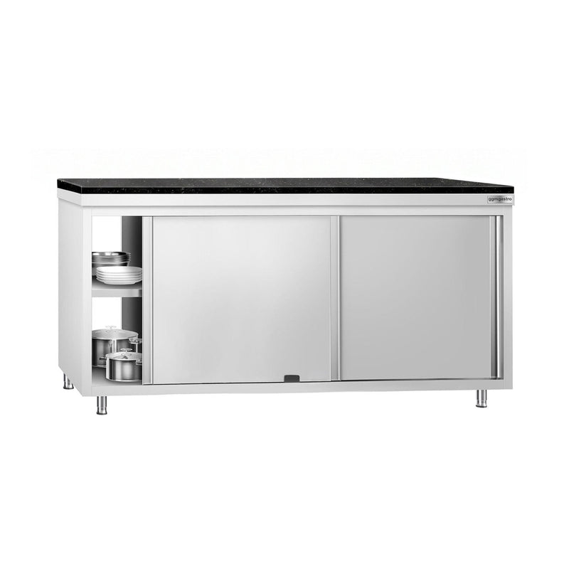 Szafka robocza ze stali nierdzewnej PREMIUM – 1800 x 700 mm – z okienkiem – wraz z blatem granitowym