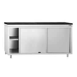 Szafka robocza ze stali nierdzewnej PREMIUM – 1800 x 600 mm – z okienkiem – wraz z blatem granitowym