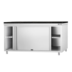 Szafka robocza ze stali nierdzewnej PREMIUM – 1800 x 600 mm – z okienkiem – wraz z blatem granitowym