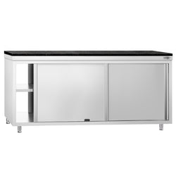 Szafka robocza ze stali nierdzewnej PREMIUM – 2000 x 600 mm – z okienkiem podawczym – wraz z blatem granitowym