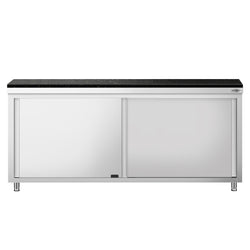 Szafka robocza ze stali nierdzewnej PREMIUM – 2000 x 600 mm – z okienkiem podawczym – wraz z blatem granitowym