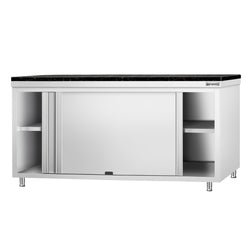 Szafka robocza ze stali nierdzewnej PREMIUM – 2000 x 600 mm – z okienkiem podawczym – wraz z blatem granitowym