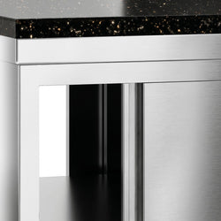 Szafka robocza ze stali nierdzewnej PREMIUM – 1200 x 700 mm – z okienkiem podawczym – wraz z blatem granitowym