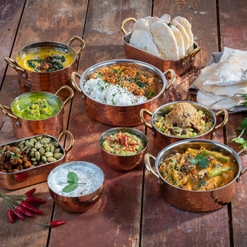 (6 sztuk) MinI patelnia do serwowania - MUMBAI - nierdzewna - 0,25 litra - 125x85mm - miedź - Prime Gastro