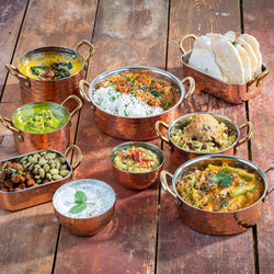 (6 sztuk) MinI patelnia do serwowania - MUMBAI - nierdzewna - 0,25 litra - 125x85mm - miedź