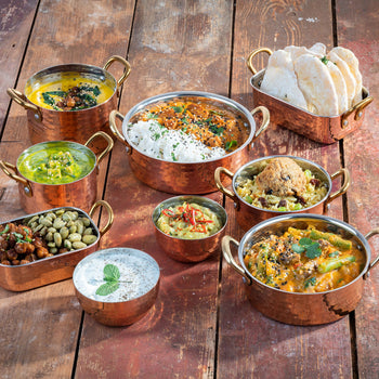 (6 sztuk) MinI patelnia do serwowania - MUMBAI - nierdzewna - 0,25 litra - 125x85mm - miedź - Prime Gastro