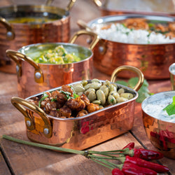 (6 sztuk) MinI patelnia do serwowania - MUMBAI - nierdzewna - 0,25 litra - 125x85mm - miedź