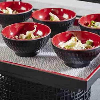 (6 sztuk) Miska - ASIA PLUS - melamina - 0,35 litra - Ø 130 mm - czarno-czerwona - Prime Gastro