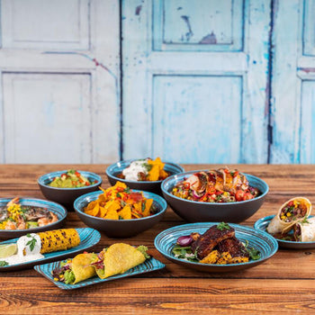 (6 sztuk) Miska - CANCUN - melamina - 1,8 litra - Ø 240 mm - brązowo-niebieska - Prime Gastro