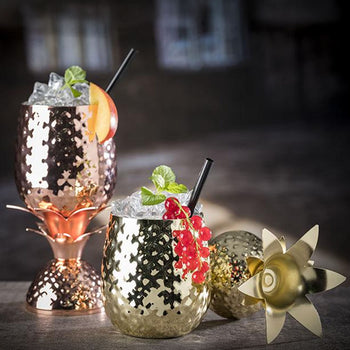 (6 sztuk) Kubki - PINEAPPLE - 500 ml - złote - z pokrywką - Prime Gastro