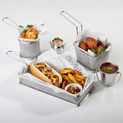 (6 sztuk) Koszyk do serwowania frytek - SNACKHOLDER - stal nierdzewna - 260 x 130 mm - srebrny