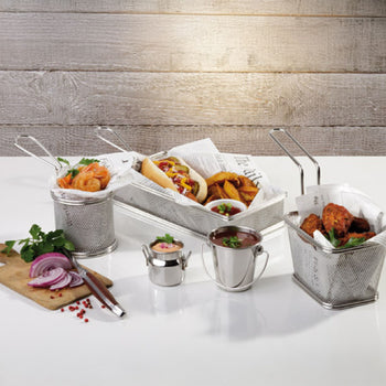 (6 sztuk) Koszyk do serwowania frytek - SNACKHOLDER - stal nierdzewna - 215 x 105 mm - srebrny - Prime Gastro