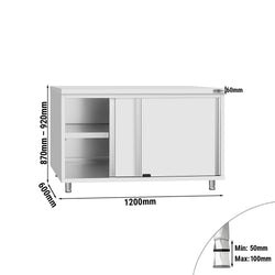 Szafka robocza ECO – stal nierdzewna – 1200 x 600 mm – z drzwiami przesuwnymi