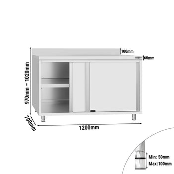 Szafka robocza ze stali nierdzewnej ECO - 1200x700 mm - z przesuwanymi drzwiami i panelem tylnym - Prime Gastro