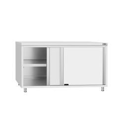 Szafka robocza ECO – stal nierdzewna – 1600 x 600 mm – z drzwiami przesuwnymi