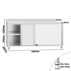 Szafka robocza ze stali nierdzewnej ECO - 1800x600mm - z drzwiami suwanymi, z rantem