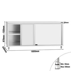 Szafka robocza ECO – stal nierdzewna – 1800 x 600 mm – z drzwiami przesuwnymi