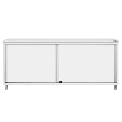 Szafka robocza ECO – stal nierdzewna – 2000 x 600 mm – z drzwiami przesuwnymi