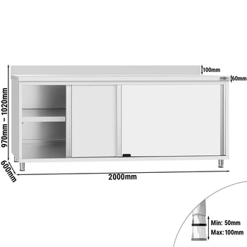 Szafka robocza ze stali nierdzewnej ECO - 2000x600 mm - z przesuwanymi drzwiami i panelem tylnym - Prime Gastro