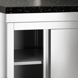 Szafka robocza ze stali nierdzewnej PREMIUM – 2000 x 700 mm – z drzwiami przesuwnymi – wraz z blatem granitowym