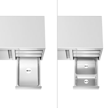 Szafka robocza ze stali nierdzewnej ECO - 1400x700 mm - z 3 szufladami po prawej stronie i panelem tylnym - Prime Gastro
