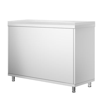 Szafka robocza ze stali nierdzewnej PREMIUM - 1000 x 800 mm - z drzwiami przesuwnymi, z deską do krojenia, biała - Prime Gastro