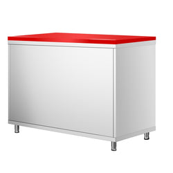Szafka robocza ze stali nierdzewnej PREMIUM - 1000 x 800 mm - z drzwiami przesuwnymi, z deską do krojenia, czerwona