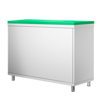 Szafka robocza ze stali nierdzewnej PREMIUM - 1000 x 700 mm - z drzwiami przesuwnymi - wraz z deską do krojenia w kolorze zielonym - Prime Gastro