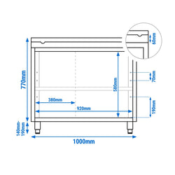 Stainless Steel Floor Cupboard PREMIUM - 1000x800mm - with Sliding Doors - incl. Chopping Board White