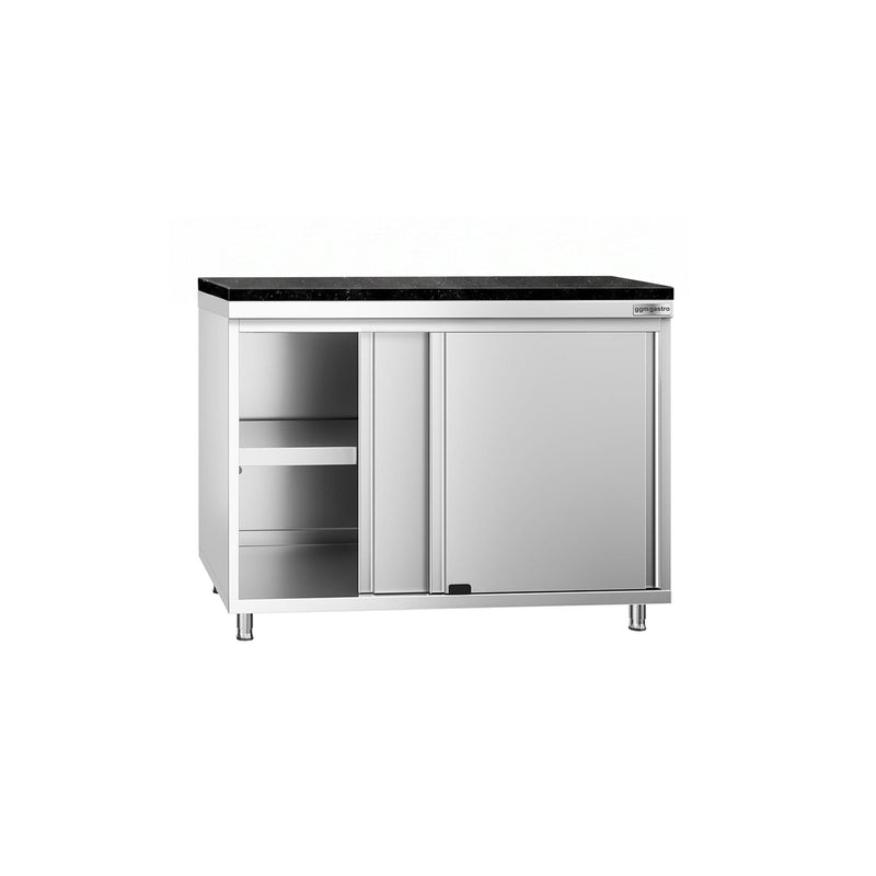 Szafka robocza ze stali nierdzewnej PREMIUM – 1000 x 800 mm – z drzwiami przesuwnymi – wraz z blatem granitowym