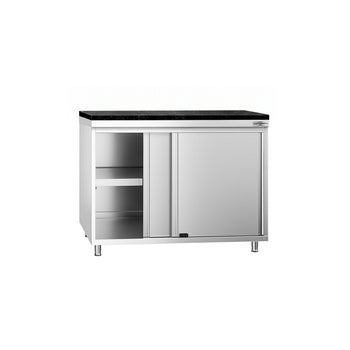 Stainless Steel Floor Cupboard PREMIUM - 1000x800mm - with sliding door - incl. granite worktop
