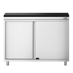 Szafka robocza ze stali nierdzewnej PREMIUM – 1000 x 700 mm – z drzwiami przesuwnymi – wraz z blatem granitowym