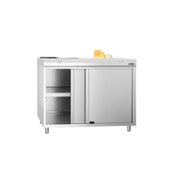 Stainless Steel Floor Cupboard PREMIUM - 1000x800mm - with Sliding Doors - incl. Chopping Board White