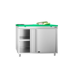 Stainless Steel Floor Cupboard PREMIUM - 1000x700mm - with Sliding Doors - incl. Chopping Board Green